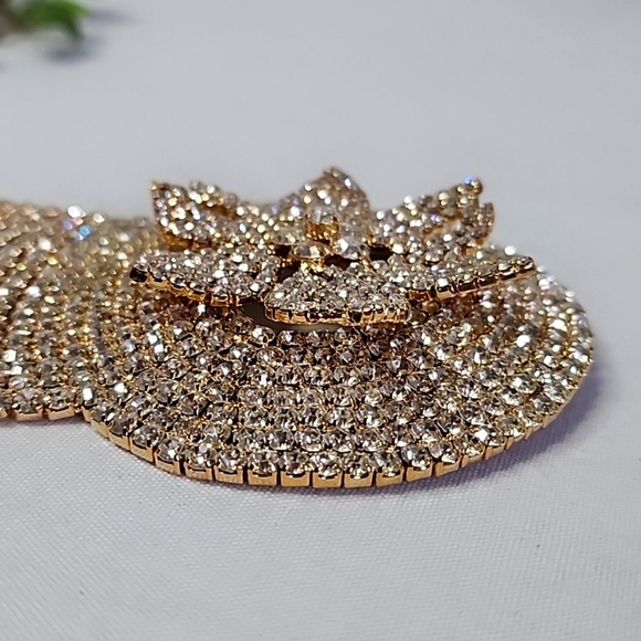 Large Statement Petal Flower Brooch Pin Yellow Gold Rhinestone Fringe New - Picture 4 of 13